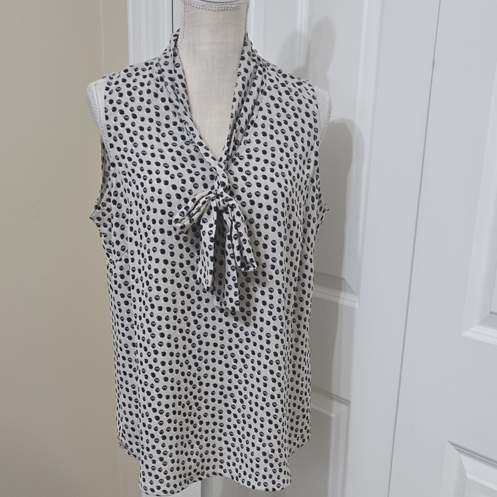 Polka Dot Sleeveless Top - Black and Cream Sz L NWOT